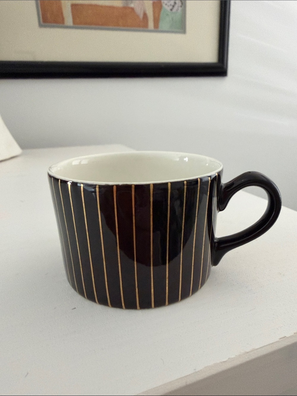 Arabia Finland Vintage Black and Gold Striped Ceramic Espresso Coffee Cup